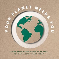 Earth day campaign template vector your planet needs you social media post