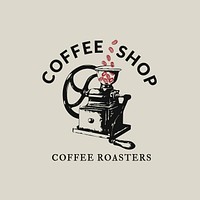 Coffee shop logo vector business corporate identity with text and retro manual coffee grinder