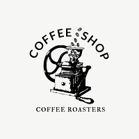 Editable coffee shop logo vector business corporate identity with text and retro manual coffee grinder