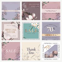 Spring sale template vector for social media post set