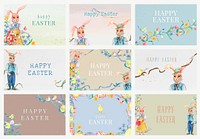 Editable Happy Easter templates vector holidays greeting watercolor illustrations set