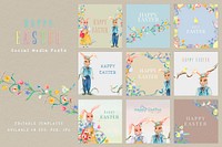 Happy Easter greeting templates vector colorful vintage illustrations collection