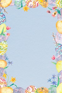 Colorful Easter eggs frame psd on blue background cute watercolor illustration