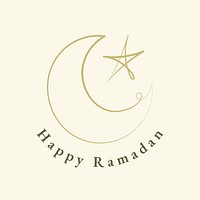 Islamic logo vector with doodle star and crescent moon