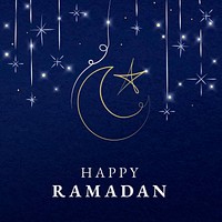 Eid mubarak editable template vector for social media post with crescent moon on blue background