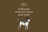Cafe banner template vector in vintage dog theme