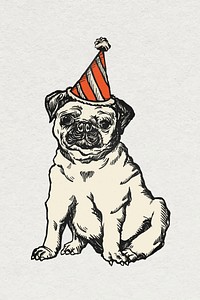 Pug dog sticker vector vintage birthday theme illustration
