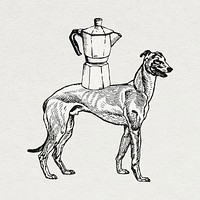 Vintage greyhound vector sticker with kettle, remixed from artworks by Moriz Jung