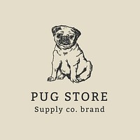 Vintage business logo template vector with vintage dog pug illustration