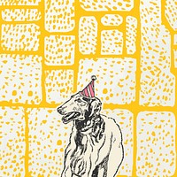 Birthday yellow background vector with cute greyhound dog