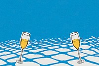 Blue celebration background vector with champagne glasses in vintage style