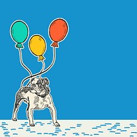 Blue birthday background border vector with pit-bull and balloons
