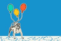 Blue birthday background border vector with pit-bull and balloons