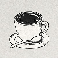 Coffee cup vintage graphic vector in black and white