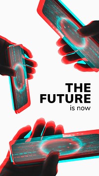 Futuristic smartphones vector editable template in double color exposure effect