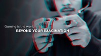Gaming technology banner template vector in double color exposure effect
