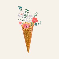 Floral cone vector illustration, remixed from artworks by Pierre-Joseph Redouté