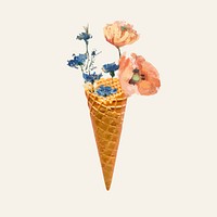 Floral cone vector illustration, remixed from artworks by Pierre-Joseph Redouté