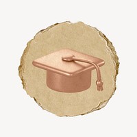 Graduation cap icon, ripped paper badge