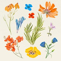 Vintage flower vector illustration set, remixed from public domain artworks