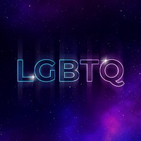 LGBTQ spectrum style typography on galaxy background