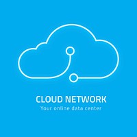 Blue neon cloud logo vector digital networking system