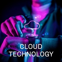 Cloud template vector on hologram smartwatch technology for social media post