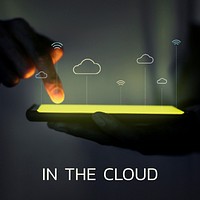 Cloud template vector on futuristic hologram technology for social media post