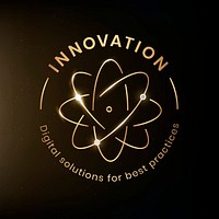 Innovation education logo template vector with atom science graphic