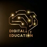 Digital education logo template vector with AI brain graphic