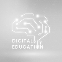 Digital education logo template vector with AI brain graphic