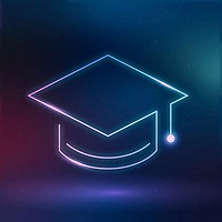 Graduation cap education icon vector neon digital graphic