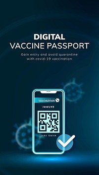 Digital vaccine passport template vector covid-19 smart technology social media story