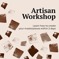 Artisan workshop banner template vector with brown paint stamp pattern
