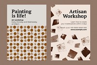 Art workshop poster template vector with block print set