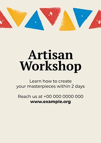 Artisan workshop poster template vector with colorful paint stamp border