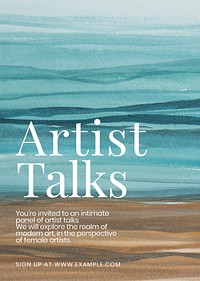 Artist talks watercolor template vector aesthetic ad poster