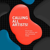 Calling all artist template vector color paint abstract social media ad