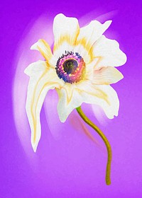 Flower sticker vector, white anemone trippy psychedelic art