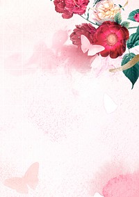 Flower poster, aesthetic design with butterfly background psd, remixed from vintage public domain images