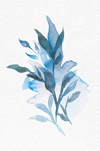 Aesthetic blue leaf watercolor vector winter seasonal graphic