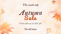 Autumn sale watercolor template vector fashion ad banner