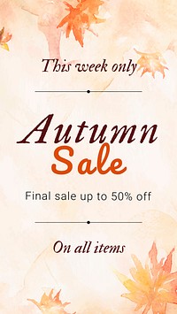 Watercolor floral autumn template vector fashion social media ad