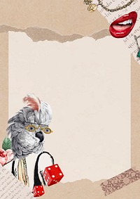 Paper collage vintage bird background, frame vector mixed media art