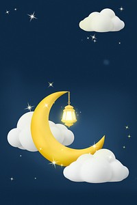 Aesthetic moon background, 3D hanging lantern design psd