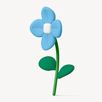 Aesthetic 3D flower sticker, blue floral illustration psd