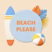 Summer frame, 3D tropical vacation with beach please word psd