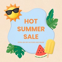 Summer frame, 3D tropical vacation with hot summer sale word psd