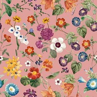 Pink floral seamless pattern, botanical background vector, remixed from original artworks by Pierre Joseph Redout&eacute;