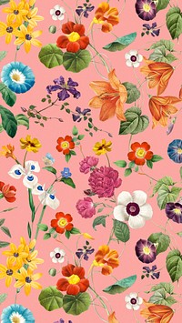 Vintage floral pattern mobile wallpaper, botanical background, remix from the artworks of Pierre Joseph Redout&eacute;